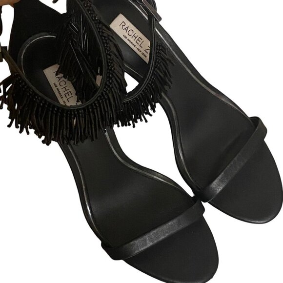 Rachel Zoe EMINA Fringe Stiletto Heeled Sandals in Black Size 8 - Picture 5 of 7